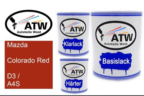 Mazda, Colorado Red, D3 / A4S: 1L Lackdose + 1L Klarlack + 500ml Härter - Set, von ATW Autoteile West.